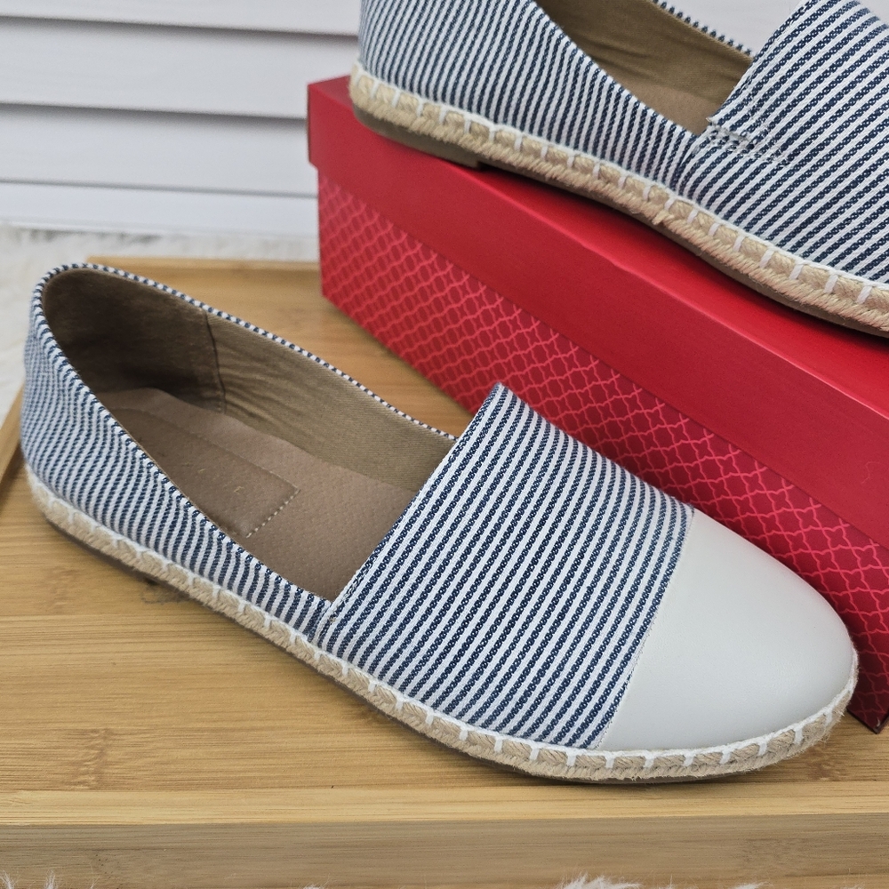 Striped Espadrille Flats - Blue and White